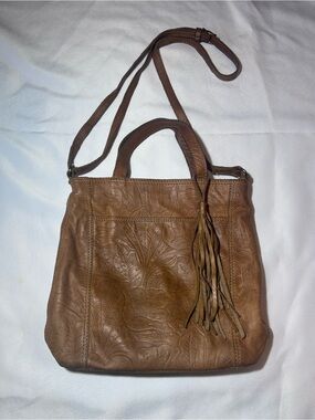 Margot New York Floral Embossed Tooled Leather Tote Crossbody Bag with Tassel